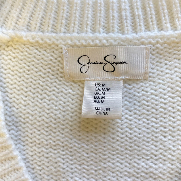 Jessica Simpson Sweater Womens Medium Cardigan Embroidered Floral White Crop - Picture 4 of 7